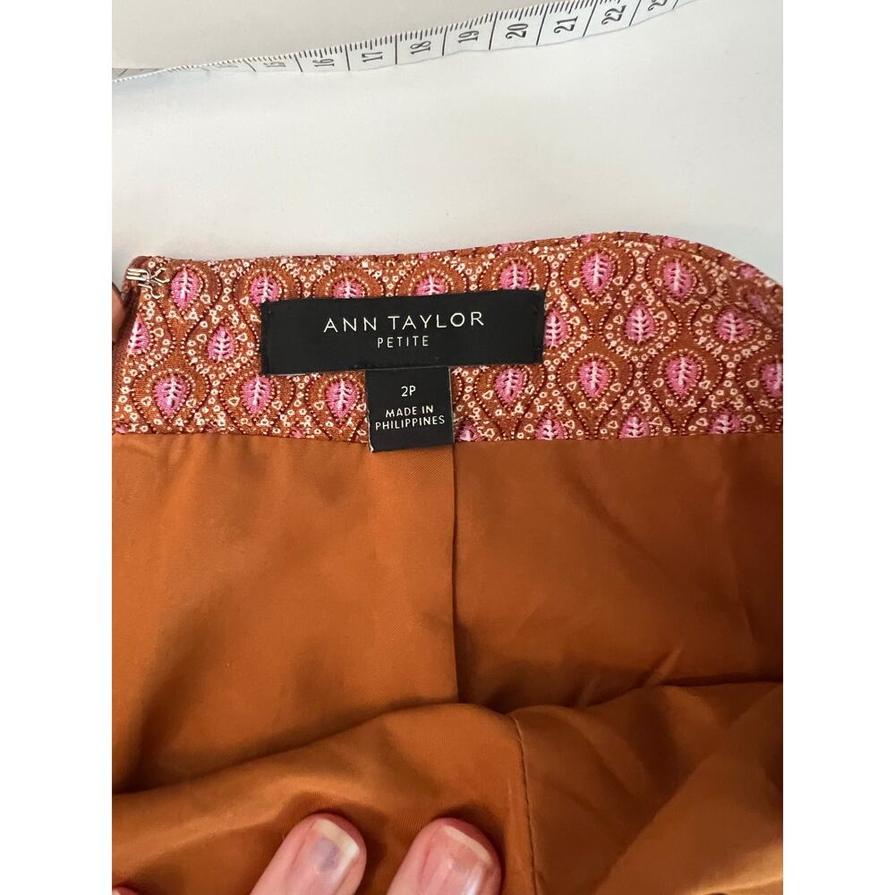 Ann Taylor Sarong Style Wrap Midi Skirt Rust Orange Print Knot Waist Women's 2P - Picture 3 of 11